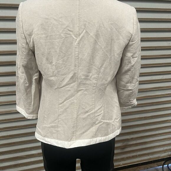 Harve Bernard open front blazer career linen blend beige with cream size 4 - Picture 3 of 8